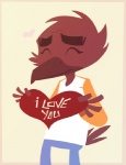 anthro beak biped border brown_body brown_feathers clothed clothing eyes_closed feathers front_view fully_clothed heart_symbol holding_object i_love_you male simple_background solo standing text white_background corbinbusker avian bird english_text flat_colors low_res