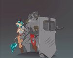 anthro armor ballistic_shield bullet cross duo female full_armor gun hair headgear heavy_armor helmet holding_gun holding_object holding_ranged_weapon holding_weapon knight male ranged_weapon shield shooting simple_background teal_pyre text tower_shield warrior weapon chapaevv hasbro my_little_pony mythology fan_character iron_aegis dragon kirin mythological_creature mythological_scalie scalie animated digital_media_(artwork) english_text