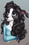 anthro black_hair blue_eyes bodily_fluids crying female grey_background hair sad simple_background solo tears vespur vespur_inglewood border_collie canid canine canis collie domestic_dog herding_dog mammal pastoral_dog sheepdog