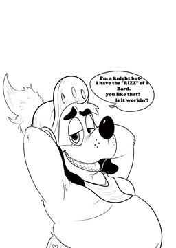 anthro armor belly floppy_ears headgear helmet kerchief knight male moobs navel neckerchief neckwear overweight smile smug solo text warrior rinhatsuyuki puppy_guard russell_(puppy_guard) canid canine canis domestic_dog mammal absurd_res english_text hi_res