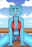 5_fingers anthro anthro_on_top anthro_penetrated areola areola_slip bare_shoulders belly big_breasts big_eyes big_nipples biped black_eyebrows black_eyes black_markings blue_body blue_breasts blue_ears blue_fur blue_sky blush blush_lines bodily_fluids breasts brown_body brown_penis clitoris clothed clothed/nude clothed_sex clothing clothing_aside cloud collarbone cowgirl_position cross-eyed day deep_navel detailed_background duo elderly elderly_anthro elderly_female eyebrows eyelashes facial_markings fangs female female_on_top female_penetrated fingers first_person_view from_front_position fur genitals glistening glistening_genitalia glistening_penis glistening_vulva half-closed_eyes head_markings humanoid_genitalia humanoid_hands humanoid_vulva iris light_body light_fur looking_at_viewer looking_pleasured lying male male/female male_on_bottom male_penetrating male_penetrating_female male_pov markings mature_anthro mature_female muzzle_(marking) narrowed_eyes navel nipple_outline nipples no_pupils nude nude_male on_back on_bottom on_top one-piece_swimsuit open_mouth open_smile outside outside_sex partially_clothed partially_clothed_anthro partially_clothed_female penetrating_pov penetration penile penile_penetration penis penis_in_vagina pink_areola pink_clitoris pink_nose pink_tongue pink_vulva plump_labia pointy_ears prick_ears red_blush red_clothing red_swimwear sea sex sky slightly_chubby slightly_chubby_anthro slightly_chubby_female sling_bikini smile smiling_at_viewer spread_legs spreading sweat sweaty_arms sweaty_body sweaty_breasts sweaty_face sweaty_legs sweaty_thighs swimwear swimwear_aside teeth text thick_penis thick_thighs tongue vaginal vaginal_penetration vulva water whisker_markings white_clouds white_markings foxart950 cartoon_network the_amazing_world_of_gumball mary_senicourt domestic_cat felid feline felis mammal 2025 artist_name digital_drawing_(artwork) digital_media_(artwork) hi_res
