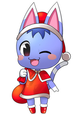 :3 anthro chibi christmas_clothing christmas_headwear clothing costume female hat headgear headwear holidays looking_at_viewer one_eye_closed open_mouth open_smile santa_costume santa_hat simple_background smile snaggle_tooth solo white_background wink 0227 animal_crossing christmas nintendo rosie_(animal_crossing) domestic_cat felid feline felis mammal hi_res