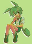 clothed clothing female footwear green_background not_furry plant shoes simple_background solo enaic31 voicevox zundamon elemental_creature elemental_humanoid flora_fauna humanoid plant_humanoid absurd_res hi_res