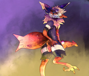3_toes anthro anus balls butt claws erection feet fur genitals knot looking_at_viewer looking_back male nude penis presenting presenting_anus presenting_hindquarters raised_tail simple_background smile solo tail teeth toes underbite pinatareaper fishthing_(pinatareaper) alien aquatic avian bird fish hybrid digital_media_(artwork) hi_res