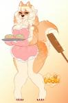 anthro apron breasts butt_slap clothing curvy_figure female food looking_at_viewer paddle slap smile solo spanking standing thick_thighs voluptuous lotix canid canine mammal hi_res