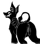 female feral genitals goo-connected_lips looking_back pussy simple_background solo teebsly neopets bori_(neopets) ghost mammal neopet_(species) spirit wraith wraith_neopet black_and_white monochrome