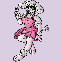anthro blep breasts chibi clothing female looking_at_viewer nipples nude simple_background solo tongue tongue_out translucent translucent_clothing y2k_(fashion) blvejay canid canine canis domestic_dog mammal poodle 1:1 shaded