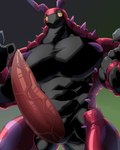 abs antennae_(anatomy) anthro anthrofied barazoku big_muscles big_pecs erection featureless_chest fingers genitals half-closed_eyes huge_muscles huge_pecs huge_thighs looking_at_viewer male manly muscular muscular_anthro muscular_arms muscular_male narrowed_eyes pecs penis pokemorph solo spikes thick_neck thick_thighs sharkinn nintendo pokemon generation_5_pokemon pokemon_(species) scolipede absurd_res colored hi_res