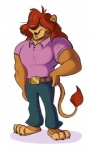 anthro belt bottomwear clothed clothing fur hair hair_over_eyes male muscular muscular_anthro muscular_male open_mouth pants pink_tongue red_hair red_nose shirt simple_background solo standing tail tail_tuft tan_body tan_fur tongue topwear tuft white_background joelasko todd_(joelasko) felid lion mammal pantherine 2016 shaded