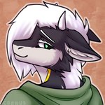 anthro black_body black_fur clothing fur green_eyes horn looking_at_viewer male solo sweater topwear white_body white_fur white_horn cornus mythology dragon furred_dragon furred_scalie mythological_creature mythological_scalie scalie 1:1 headshot_portrait portrait