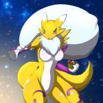 anthro blush breasts featureless_breasts featureless_crotch female fur nude solo tuft kemojin bandai_namco digimon canid canine digimon_(species) mammal renamon 1:1 2018 hi_res