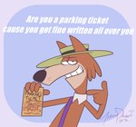 anthro biped brown_body clothed clothing hat headgear headwear humanoid_hands male simple_background solo text tarnydraws hanna-barbera it's_the_wolf jellystone_(hbo_max) mildew_wolf canid canine canis mammal wolf 2021 english_text hi_res