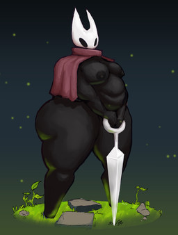 anthro areola belly big_breasts big_butt breasts butt cape clothing female huge_butt melee_weapon nipples nude overweight solo sword thick_thighs weapon bunnygutsad hollow_knight_(franchise) team_cherry hornet_(hollow_knight) arthropod 2025 absurd_res hi_res