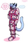 anthro bdsm blue_body blue_eyes blue_fur blush bondage bound chastity_bulge chastity_device clothing fur gag gagged hair horn latex latex_clothing latex_skinsuit legs_tied lock_bulge lock_symbol male muzzle_(object) muzzle_gag muzzled null_bulge null_symbol pink_straitjacket restraints rubber_clothing sex_toy skinsuit snowflake solo speech_bubble straitjacket submissive submissive_male tail text tight_clothing vibrator wings wings_tied kiwyne mythology valorean_snowheardt dragon furred_dragon furred_scalie mythological_creature mythological_scalie scalie 2022 digital_media_(artwork) english_text full-length_portrait portrait signature