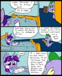 2012 bed book clothed clothing comic dialogue digital_media_(artwork) dragon duo english_text equid equine female feral friendship_is_magic fur furniture green_eyes hair hasbro horn inside male mammal metal_(artist) multicolored_hair my_little_pony mythological_creature mythological_equine mythological_scalie mythology purple_body purple_eyes purple_fur purple_hair scalie smile spike_(mlp) tail text twilight_sparkle_(mlp) two_tone_hair unicorn
