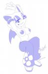 anthro areola biped bottomwear breasts clothed clothing female footwear gloves handwear nipples pants shoes smile solo topless wings razorfox sega sonic_the_hedgehog_(series) rouge_the_bat bat mammal 2019 hi_res monochrome sketch