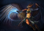 anthro beak bottomwear breasts clothed clothing feathered_wings feathers female loincloth magic night non-mammal_breasts skimpy smile solo tail wings pechschwinge mythology laverne avian gryphon mythological_avian mythological_creature