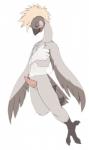 ambiguous_gender anthro beak blonde_hair disembodied_hand duo feathers genitals grey_body grey_feathers hair hug male male/ambiguous nude penis solo_focus winged_arms wings jailbird avian bird crane_(bird) crowned_crane grey_crowned_crane gruiform 2019 digital_media_(artwork)