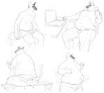 anthro belly bench big_belly big_butt big_ears butt butt_cleavage chair clothed clothing computer disembodied_hand eating electronics furniture laptop licking licking_lips male moobs office_chair overeating partially_clothed sitting solo tongue tongue_out wardrobe_malfunction weight_gain wide_hips cettus whaleoil1 karras_lafontaine domestic_cat felid feline felis mammal siamese absurd_res hi_res sequence