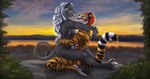 after_kiss anthro bodily_fluids duo female hair kneeling male male/female open_mouth open_smile saliva saliva_string side_view sitting_on_another smile tail tail_tuft tongue tongue_out tuft moldofficial felid lion mammal pantherine tiger hi_res