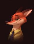 anthro clothed clothing countershading fur green_eyes half-closed_eyes male narrowed_eyes necktie simple_background solo greevixor disney zootopia nick_wilde canid canine fox mammal red_fox true_fox 2016 digital_media_(artwork) portrait