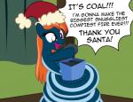 apode box christmas_clothing christmas_headwear clothing coal coiling container dialogue excited fangs female gift grin hair happy hat headgear headwear holidays legless orange_hair santa_hat serpentine smile solo split_form squee teeth text badumsquish christmas hasbro my_little_pony fan_character kalianne draconcopode lamia reptile scalie snake 2018 english_text hi_res