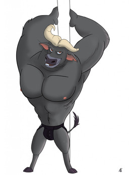 abs anthro biceps black_clothing black_underwear bulge clothed clothing horn jockstrap male muscular muscular_anthro muscular_male nipples pecs pole simple_background skimpy solo stripper_pole topless underwear white_background colfaxwulffy disney zootopia chief_bogo bovid bovine cape_buffalo mammal hi_res