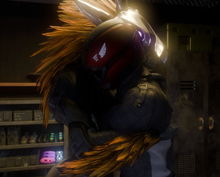 ammo_box ammunition anthro arm_feathers arm_tuft armor armory butt clothed clothed_anthro clothed_female clothed_human clothed_male clothing duo empty_eyes explosives face_covered faceless_character faceless_human faceless_male feather_hair feathered_crest feathers female female_anthro female_on_human glowing glowing_eyes grenade grey_body grey_scales hand_on_back head_crest headgear helmet hug human_on_anthro interspecies locker male male/female male_human male_on_anthro odst pink_eyes pseudo_hair romantic romantic_couple scales tuft weapon xenophilia yellow_body yellow_feathers synca pickle_juice_(modeler) halo_(series) microsoft xbox_game_studios syn_cah alien avian human kig-yar mammal scalie t'vaoan 3d_(artwork) colored digital_media_(artwork) hi_res