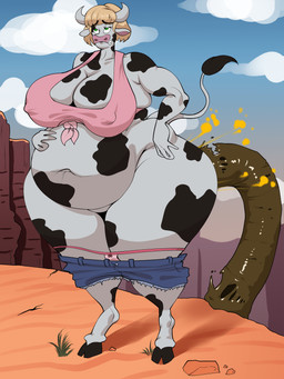 anthro belly big_belly big_breasts big_butt black_body blonde_hair bob_cut bodily_fluids bottomwear bottomwear_down breasts butt canyon cliff clothed clothing crop_top daisy_dukes deep_navel denim denim_bottomwear denim_clothing denim_shorts detailed_background erect_nipples excessive_feces fart fart_cloud feces female grass green_eyes grimace hair hand_on_belly hand_on_hip hooves horn hotpants huge_butt hyper hyper_feces looking_up markings mature_female multicolored_body navel nipple_outline nipples outside overweight pants pants_down partially_clothed pink_clothing pink_crop_top pink_shirt pink_thong pink_topwear pink_underwear plant pooping rock shirt shorts solo spots spotted_body standing sweat sweatdrop tail thick_thighs thong topwear underwear underwear_down white_body wide_hips bluepants lucille_blackworth_(zangg) bovid bovine cattle mammal 2025 digital_drawing_(artwork) digital_media_(artwork) hi_res smaller_version_at_source