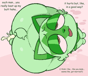 after_sex ambiguous_gender big_butt big_eyes big_head blush bodily_fluids butt cheek_tuft cum cum_in_ass cum_inside dialogue drugs duo erection exclamation_point facial_tuft feral fluffy fluffy_tail genital_fluids genitals grey_body kneeling leaking_cum looking_up marijuana nude open_mouth pink_background red_sclera sex simple_background smoke solo tail text thick_thighs tuft wide_hips zlut385 nintendo pokemon weed_cat_(meme) generation_9_pokemon pokemon_(species) sprigatito aliasing colored comic_sans digital_drawing_(artwork) digital_media_(artwork) english_text shaded