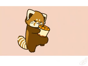 biped black_eyes brown_body brown_fur chibi dessert dot_eyes feral food fur kemono pudding simple_background simple_eyes solo text shi_nominmin ailurid mammal red_panda 2021 4:3 animated japanese_text no_sound short_playtime video