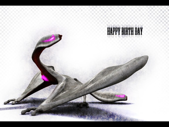 2_fingers ambiguous_gender big_wings bioluminescence black_bars checkered checkered_background feral fingers glowing grey_body happy_birthday long_neck looking_back membrane_(anatomy) membranous_wings pattern_background simple_background solo tail text thick_tail wings deino_(artist) capcom monster_hunter flying_wyvern gigginox 2010 3d_(artwork) 4:3 autodesk_3ds_max_(artwork) digital_media_(artwork) english_text full-length_portrait letterbox portrait