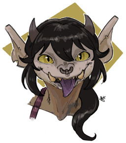 abstract_background anthro black_hair facial_piercing female hair horn nose_piercing nose_ring piercing ring_piercing silly solo tongue tongue_out yellow_eyes hot-coco deadlock_(game) valve ivy_(deadlock) gargoyle 2026