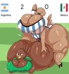 ambiguous_penetration anthro argentina argentine_flag beak big_breasts big_butt bottomless breasts brown_body brown_eyes butt butt_grab cleavage clenched_teeth clothed clothing duo eyes_closed female female_penetrated flag gynomorph gynomorph/female gynomorph_penetrating gynomorph_penetrating_female hand_behind_head hand_on_butt huge_breasts huge_butt huge_hips huge_thighs hyper hyper_breasts hyper_butt hyper_hips hyper_thighs intersex intersex/female intersex_penetrating intersex_penetrating_female lying mexican_flag mexico nipple_outline non-mammal_breasts on_front penetration sex shirt tan_body teeth text thick_thighs topwear wide_hips johan_memoris avian bird english_text