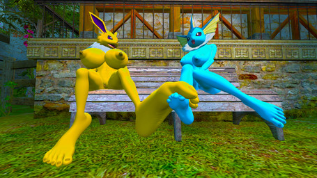 anthro areola big_breasts big_feet blue_areola blue_nipples breasts duo feet female foot_fetish foot_size_difference frill_(anatomy) genitals humanoid_feet nipples nude plantigrade pokemorph touching_feet vulva yellow_areola yellow_nipples sfmff2 nintendo pokemon eeveelution generation_1_pokemon jolteon pokemon_(species) vaporeon 16:9 3d_(artwork) digital_media_(artwork) source_filmmaker_(artwork) widescreen