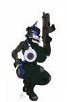 anthro big_breasts blue_body blue_eyes blue_fur bodysuit boots breasts clothing damage exposed_endoskeleton female footwear fur gun machine nipples ranged_weapon rifle robotic_reveal shoes skinsuit solo tight_clothing weapon talynn android robot 2017 hi_res