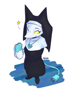 clothed clothed_female clothing disembodied_hand female fingers front_view looking_at_viewer machine nun_outfit simple_background smile solo standing tail advos deltarune undertale_(series) tasque_manager tasque_manager_(nun) robot 2026 4:5 digital_drawing_(artwork) digital_media_(artwork) hi_res