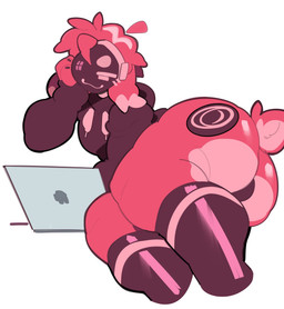 anthro bangs bulge butt clothing computer cybernetics electronics floppy_ears fur glistening glistening_butt hair hair_over_eye head_tuft hoodie laptop lying machine male no_pupils on_side one_eye_obstructed red_body red_clothing red_fur red_hair red_hoodie red_topwear screen screen_face short_tail simple_background smile solo tail tail_tuft topwear tuft white_background stonic among_us_pareidolia opera_(browser) cyborg protogen 2023 hi_res source_request unavailable_at_source