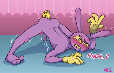 anal anal_orgasm anal_penetration anthro ass_up blush bodily_fluids butt clothing cum dialogue dildo dildo_in_ass dildo_insertion drooling ejaculation erection foreskin fur genital_fluids genitals gloves gloves_only hands-free handwear handwear_only heart_eyes heart_symbol humanoid_genitalia humanoid_penis jack-o'_pose lube male male_penetrated mostly_nude object_in_ass orgasm penetration penis pose purple_body purple_fur saliva sex_toy sex_toy_in_ass sex_toy_insertion solo unretracted_foreskin yellow_sclera lixy_art glitch_productions the_amazing_digital_circus jax_(tadc) lagomorph leporid mammal rabbit signature
