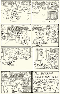 anthro clothed clothing dialogue greeting hiding humor inside male running speech_bubble text thought_bubble lecerf sega sonic_the_hedgehog_(comics) sonic_the_hedgehog_(series) dr._eggman miles_prower canid canine fox human mammal 2025 absurd_res comic english_text hi_res