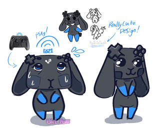 anthro anthrofied black_body black_eyes blue_arms blue_body blue_legs bodily_fluids controller eyelashes female front_view game_controller long_ears looking_aside looking_up multicolored_body navel nervous smile solo standing steam_controller sweat sweaty_face two_tone_body conditional_dnp girl_poss steam_controller_(2026) valve valve_corporation valve_hardware steam_bun_(magiciansketch) animate_inanimate lagomorph mammal hi_res signature