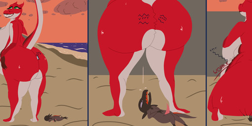 anthro beach big_breasts big_butt bodily_fluids breasts butt duo electronics eyelashes eyeliner facesitting female female_facesitting_male genitals green_eyes huge_butt larger_female macro makeup male male/female multicolored_body natural_colors nipple_piercing nipples penis phone phone_up_butt piercing pupils sitting_on_another size_difference smaller_male sweat white_pupils flightlesslizard nintendo pokemon akai_(flightlesslizard) aquatic fish generation_7_pokemon pokemon_(species) salandit shark absurd_res hi_res