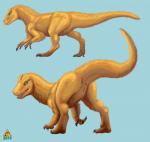 anus butt digitigrade female feral genitals looking_at_viewer presenting presenting_hindquarters pussy raised_tail solo tail ultrafox allosaurid allosaurus dinosaur prehistoric_species reptile scalie theropod 2014 hi_res