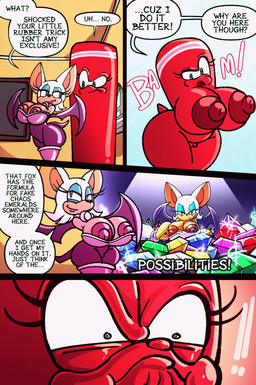 anthro areola big_areola big_breasts big_nipples blue_eyelids blue_eyes bodily_fluids body_morphing boots breasts brown_body burglary chaos_emerald clothed clothing collar dialogue duo female footwear fur gem genitals goal_post green_eyes huge_breasts latex leotard nipple_slip nipples nude nude_anthro nude_female partially_clothed partially_clothed_anthro partially_clothed_female punching_bag purple_areola purple_body purple_clothing purple_leotard purple_nipples purple_wings red_body shoes speech_bubble sweat sweatdrop text transformation vulva white_body white_fur wings sachasketchy sega sonic_the_hedgehog_(series) amy_rose rouge_the_bat animate_inanimate bat eulipotyphlan hedgehog living_latex mammal animated animated_comic comic english_text short_playtime