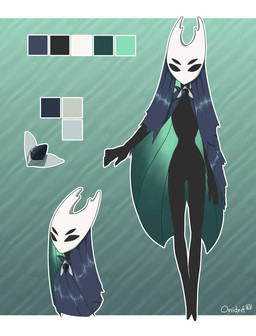 anthro black_body charm_(jewelry) cloak clothing color_swatch female green_background green_body multi_eye onidrif simple_background slim solo veil hollow_knight_(franchise) team_cherry aloe_(nickzilla) arthropod humanoid insect vessel_(species)