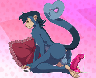 5_toes anthro athletic athletic_anthro athletic_male backsack balls bedroom_eyes biped butt countershade_fur countershade_torso countershading dildo feet fingers fur genitals male narrowed_eyes nipples nude nude_anthro nude_male penis perineum pillow raised_tail seductive sex_toy smile smiling_at_viewer solo tail toes knife-boy corduroy_(hunterstirling) haplorhine mammal monkey primate hi_res