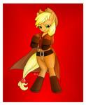 anthro belt blonde_mane clothing coat female green_eyes hat headgear headwear mane simple_background solo topwear trenchcoat ms-seven0 firefly_(franchise) friendship_is_magic hasbro my_little_pony sergeantbuck applejack_(mlp) malcolm_reynolds earth_pony equid equine horse mammal pony 2012 hi_res