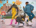 anthro blind_eye clothed clothing crossdressing dialogue eye_scar facial_scar female footwear gold_(metal) group high_heels looking_at_viewer male scar shoes speech_bubble tattoo text outrage_mk2 epic_games fortnite nike snoop_dogg 1-ball_(fortnite) meowdas snoop_dogg_(character) undercover_skye_(fortnite) domestic_cat felid feline felis human mammal english_text hi_res