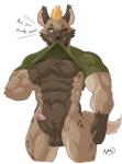 abs balls biceps bottomless circumcised clothed clothing clothing_lift erection genitals humanoid_genitalia humanoid_penis male muscular muscular_male one_eye_closed pecs penis shirt shirt_lift solo topwear wink naruever dwayne_(naruever) hyena mammal