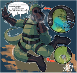 anthro asphyxiation bdsm belt bodily_fluids bondage boots border bound breath_play bulge catheter catheter_in_urethra cbrn chastity_cage chastity_device chemical_gloves clothing cock_gag collar coveralls crying cum dildo disguise drone drooling embarrassed encasement exhibitionism faceless footwear gag gas gas_mask gear genital_fluids gloves goons handwear hazmat helpless henchman hood hooded_suit humiliation jumpsuit latex latex_boots latex_clothing latex_footwear latex_gloves latex_handwear layering layers leaking lock male mask masking medical_instrument mercenary metal military moan muffled_moaning musk musk_cloud nasal_tube neoprene null_bulge operative oral oral_penetration penetration permanent pmc ppe public rig s10_gasmask saliva scientific_instrument sex_toy shoes silicone sitting snot soldier solo speech_bubble straps struggling stuck suit suiting sweat tears teased teasing text tube tugging uniform warrior white_border writhing x-ray_view koofdragon lazlo_becker lizard reptile scalie absurd_res english_text hi_res